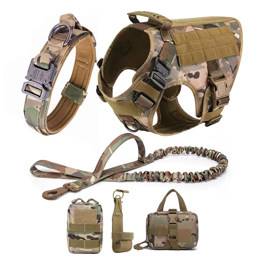 Large Dog Harness Collar Leash Molle Pouches Pet German Shepherd Malinois Training Walking Vest Dog Harnesses for Medium Dogs