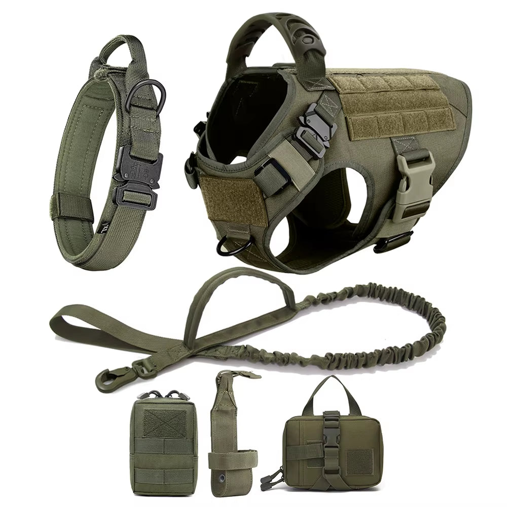 Large Dog Harness Collar Leash Molle Pouches Pet German Shepherd Malinois Training Walking Vest Dog Harnesses for Medium Dogs