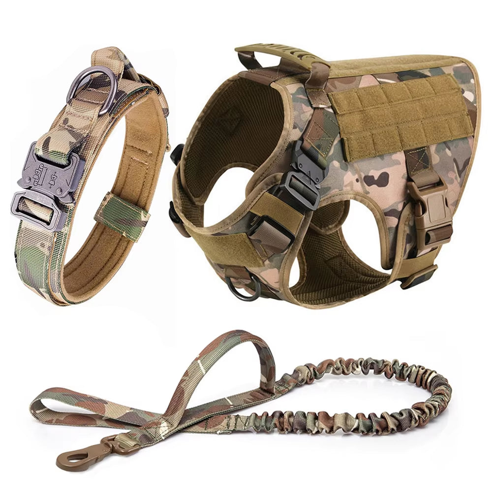 Large Dog Harness Collar Leash Molle Pouches Pet German Shepherd Malinois Training Walking Vest Dog Harnesses for Medium Dogs
