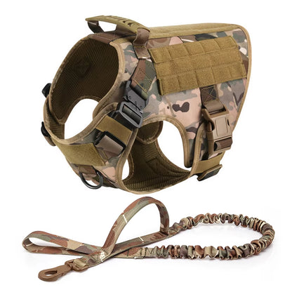 Large Dog Harness Collar Leash Molle Pouches Pet German Shepherd Malinois Training Walking Vest Dog Harnesses for Medium Dogs