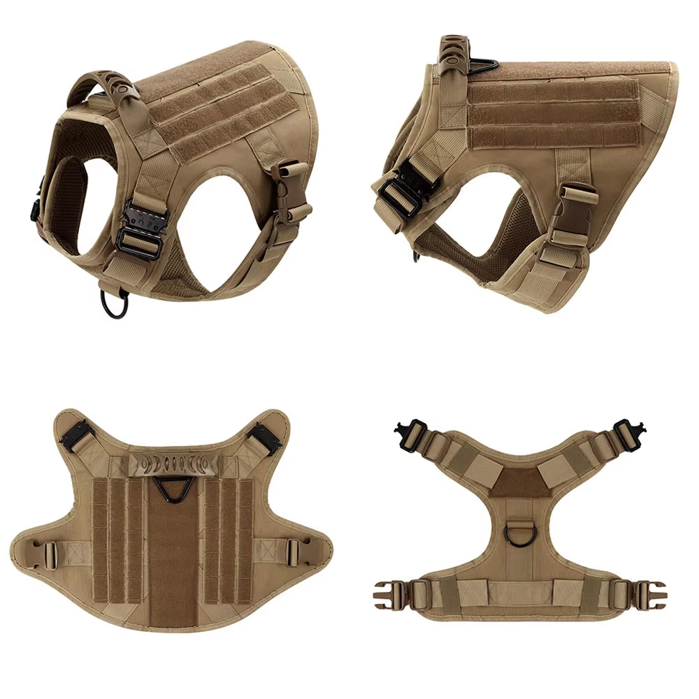 Large Dog Harness Collar Leash Molle Pouches Pet German Shepherd Malinois Training Walking Vest Dog Harnesses for Medium Dogs
