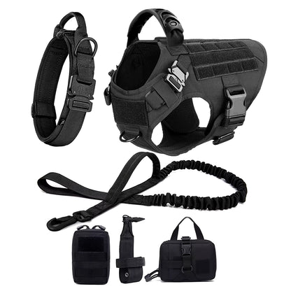 Large Dog Harness Collar Leash Molle Pouches Pet German Shepherd Malinois Training Walking Vest Dog Harnesses for Medium Dogs