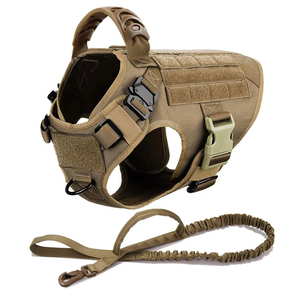 Large Dog Harness Collar Leash Molle Pouches Pet German Shepherd Malinois Training Walking Vest Dog Harnesses for Medium Dogs