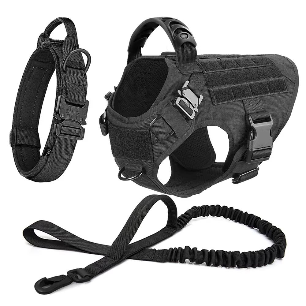 Large Dog Harness Collar Leash Molle Pouches Pet German Shepherd Malinois Training Walking Vest Dog Harnesses for Medium Dogs