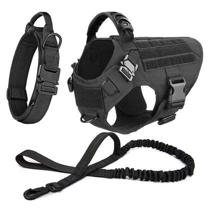 Large Dog Harness Collar Leash Molle Pouches Pet German Shepherd Malinois Training Walking Vest Dog Harnesses for Medium Dogs