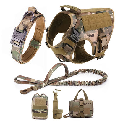 Large Dog Harness Collar Leash Molle Pouches Pet German Shepherd Malinois Training Walking Vest Dog Harnesses for Medium Dogs