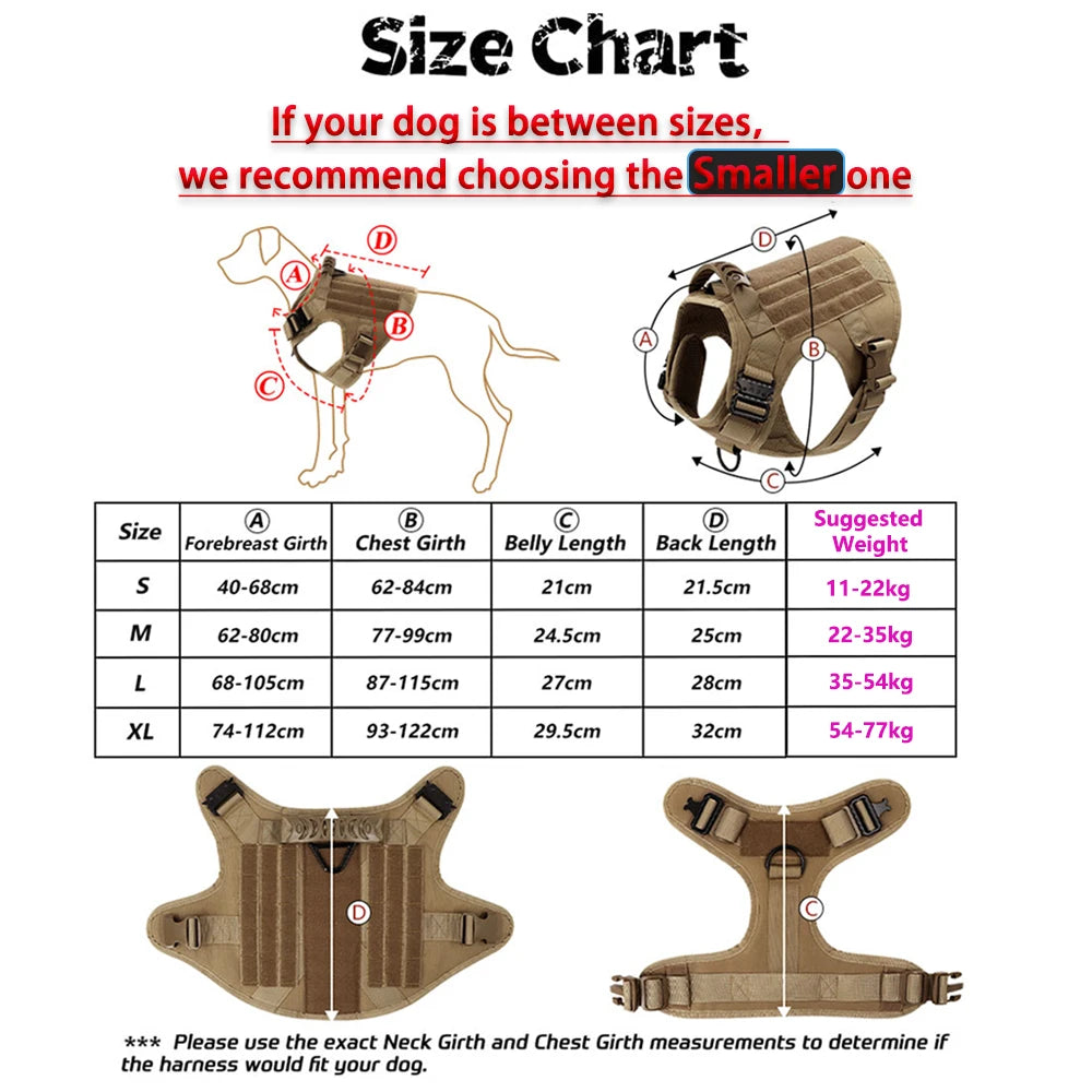 Large Dog Harness Collar Leash Molle Pouches Pet German Shepherd Malinois Training Walking Vest Dog Harnesses for Medium Dogs