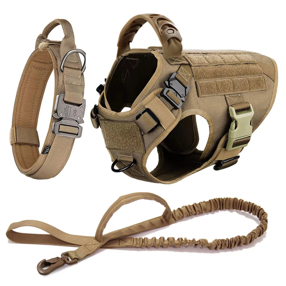 Large Dog Harness Collar Leash Molle Pouches Pet German Shepherd Malinois Training Walking Vest Dog Harnesses for Medium Dogs