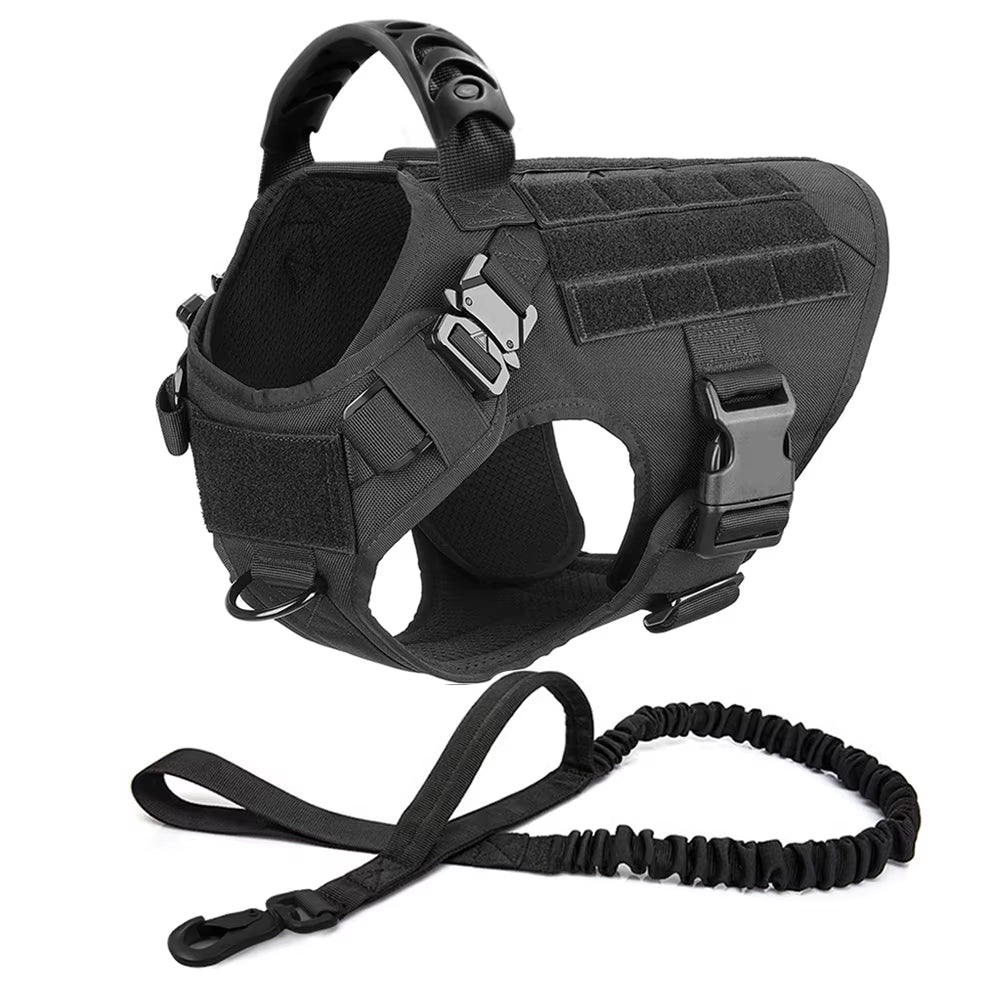 Large Dog Harness Collar Leash Molle Pouches Pet German Shepherd Malinois Training Walking Vest Dog Harnesses for Medium Dogs