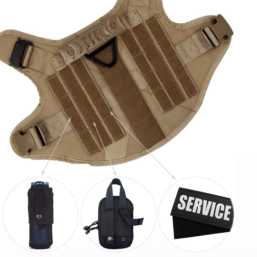 Large Dog Harness Collar Leash Molle Pouches Pet German Shepherd Malinois Training Walking Vest Dog Harnesses for Medium Dogs
