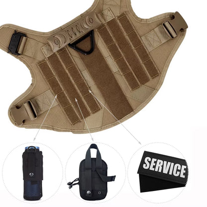 Large Dog Harness Collar Leash Molle Pouches Pet German Shepherd Malinois Training Walking Vest Dog Harnesses for Medium Dogs