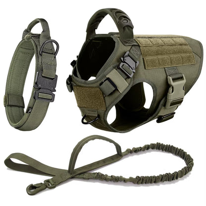 Large Dog Harness Collar Leash Molle Pouches Pet German Shepherd Malinois Training Walking Vest Dog Harnesses for Medium Dogs
